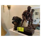 13" T Cast Soldier & 9" T Dog Figurine
