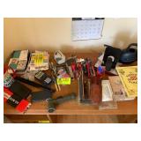 Contents On Top Of Desk Calculators, Tapes, Pens,