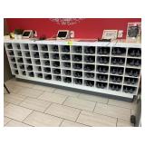 LARGE SHOE RACK, 120 IN X 15.5 IN X 44.5 IN. TO BE