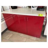 RED 3 DOOR CABINET WITH WHITE TOP, 56 IN X 30 IN X