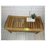 TEAK WOOD STYLE BENCH, 37 IN X 17 IN X 18 IN. LOT