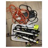 GROUP OF EXTENSION CORDS AND BLACK LIGHTS. LOT LOC