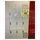 GROUP OF 9 LOCKERS, 3 WIDE X 3 HIGH. OVERALL DIMEN