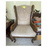 WING BACK WOOD AND RATTAN ARM CHAIR