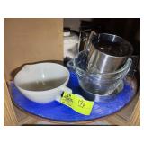 BOTTOM SHELF OF LAZY SUSAN, GLASS MEASURING BOWLS,