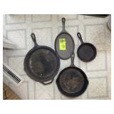 GROUP OF CAST IRON PANS, ONE LODGE AND ONE WAGNER