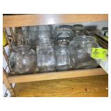 GROUP OF GLASS CANDY OR COOKIE JARS AND DRAWER LIN