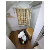 BLUE TOTE CONTAINING METAL TINS AND WOOD BOXES