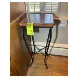 METAL FRAME WOOD TOP PLANT STAND, 30 IN TALL
