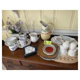 GROUP OF ASSORTED CHINA PITCHERS, FIGURINES, ETC