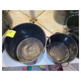 TWO ENAMEL POTS