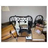 GROUP OF WOODEN DOLL HOUSE FURNITURE, ROLL TOP DES