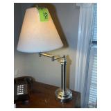 SILVER COLORED METAL TABLE LAMP WITH SHADE, 26 IN
