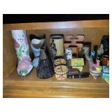 LARGE GROUP OF TRINKET BOXES, BOOT VASES, AND FIGU