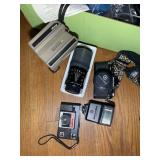 BOX OF MISC CAMERAS AND CAMERA ACCESSORIES, PENIAX