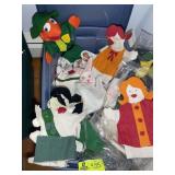 TOTE CONTAINING MISC PUPPETS, DOLLS