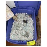 TOTE WITH MISC DECORATIVE ITEMS, DRINKWARE, MUGS,