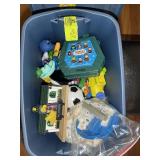 TOTE WITH MISC KIDS TOYS, BATH TOYS