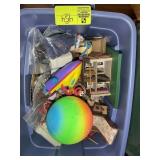 TOTE WITH MISC DOLL HOUSE ITEMS AND TOYS