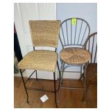 TWO METAL AND WICKER BAR STOOLS, NON MATCHING