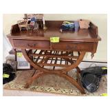 LARGE DECORATIVE WOODEN WINE RACK BAR TABLE, 43 IN