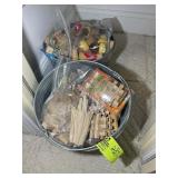 TWO BUCKETS WITH ASSORTED WOOD BLOCKS AND TOYS