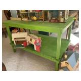 GREEN WOODEN TABLE, 48 IN X 30 IN X 29 IN, NO CONT