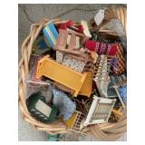 BASKET OF ASSORTED DOLL HOUSE FURNITURE, METAL AND