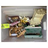 PLASTIC TOTE WITH MISC DOLL FURNITURE AND DECORATI