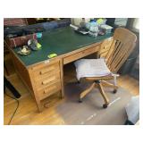 LARGE OAK DOUBLE PEDESTAL DESK, 60 IN X 34 IN X 31
