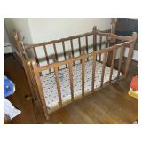 VINTAGE WOODEN BABY SWINGING CRIB, 38 IN X 23 IN X