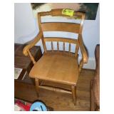WOODEN ARM CHAIR, APPROX 21 IN X 16 IN X 33 IN AND