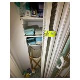 CONTENTS OF BATHROOM CLOSET, LINENS, LAUNDRY HAMPE