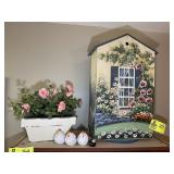 CONTENTS ON TOP OF BOOK SHELF, ARTIFICIAL FLOWERS,