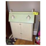 WOODEN DOLL HOUSE, WITH STORAGE. 32 IN TALL