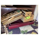 BOTTOM SHELF, WOODEN TRAYS AND BOXES