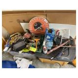 MISC GROUP OF HARDWARE AND HAND TOOLS, TOTE WITH T
