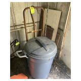 HAND CART AND RUBBERMAID TRASH CAN WITH LID