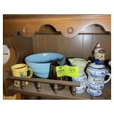 CONTENTS OF TOP SHELF, VASES, BOWLS, ETC