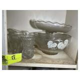 GROUP OF CLEAR GLASSWARE, BOWLS, PITCHERS, VASES