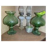 PAIR OF CANDLE HOLDERS AND OIL LAMPS
