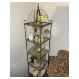 4 TIER METAL AND GLASS SHELVING UNIT, NO CONTENTS,