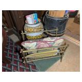 GROUP WITH MAGAZINE RACK, VASE, ETC