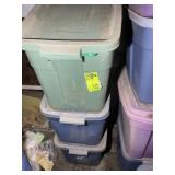 THREE TOTES OF ASSORTED HOME GOODS, WALL HANGINGS,