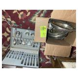 GROUP OF ASSORTED SILVER PLATED FLATWARE, AND SERV