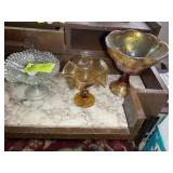 GROUP OF GLASS CANDY DISHES AND CENTER PIECES