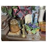 CONTENTS ON TOP LEFT OF PIANO, CANDLE HOLDERS, CLO