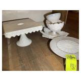 GROUP OF MILK GLASS, TRAYS, SERVING BOWLS