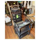 GROUP OF WALL SHELVES, MAGAZINE RACK, CHAIR