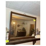 WOODEN FRAMED WALL MIRROR, 43 IN x 33 IN